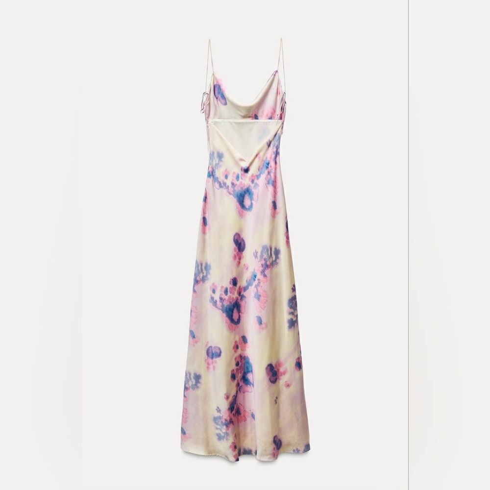 NWT ZARA SATIN EFFECT OPEN BACK LONGโDRESS Pink Lilac - Picture 8 of 12